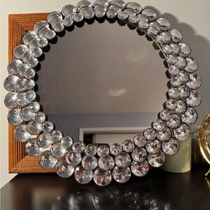 Fashion Jewelry Round Wall Mirror with Faceted Crystal Accents - Silver